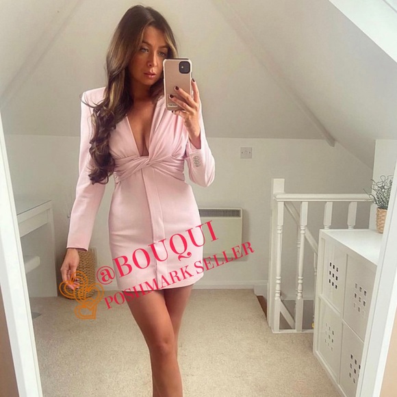 BLOGGERS FAV ZARA V-NECK PINK DRAPED BLAZER DRESS - Picture 15 of 15